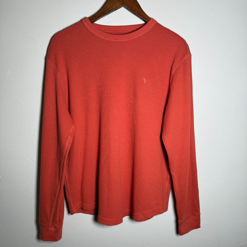 American Eagle Waffleknit Long Sleeve Shirt Men's Size Medium Pumpkin Orange